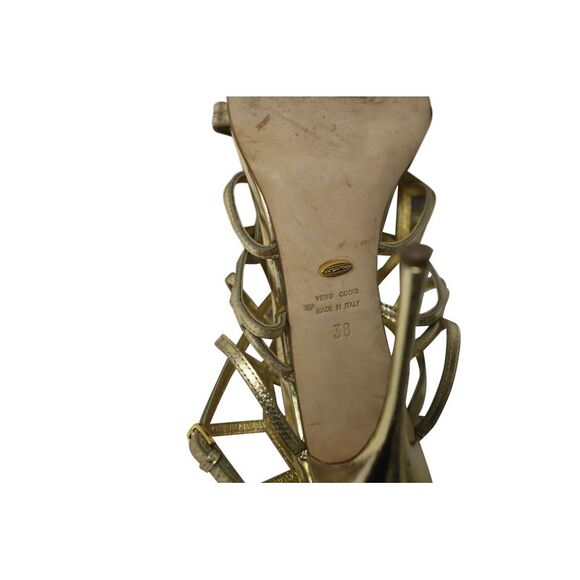 Sergio Rossi Puzzle Caged Sandals in Gold Leather